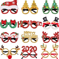 12 Pairs Christmas Glitter Party Eyeglasses Christmas Tree Santa Eyeglasses Christmas Decoration  Eyeglasses for Holiday Favors，Assorted Styles 12 Pieces